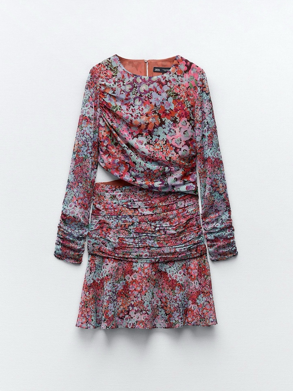 Zara Floral Long-Sleeve Mini Dress
